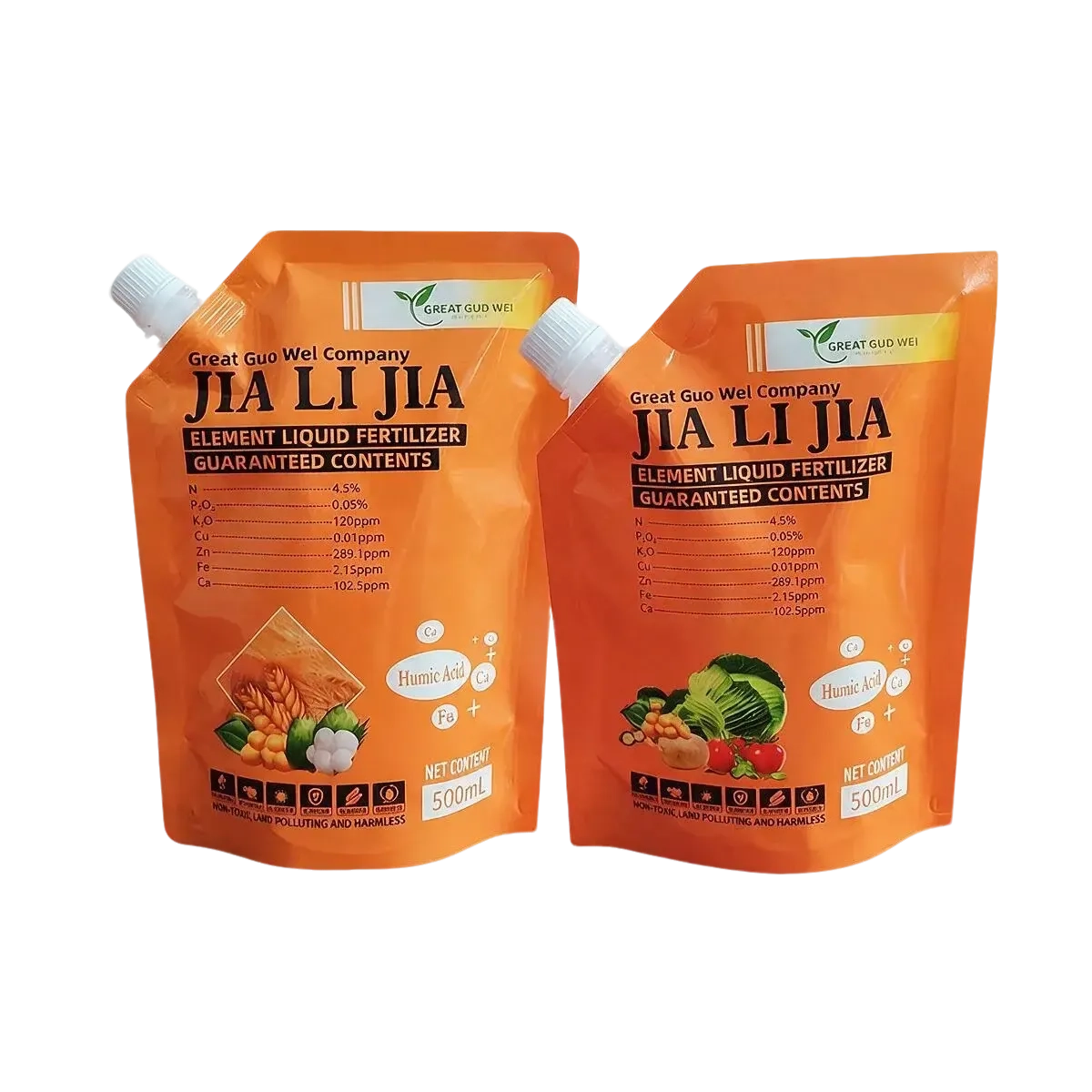 Agrochemical liquid spout pouches for fertilizer packaging