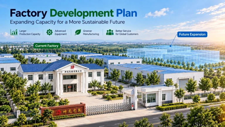 Factory development plan showing existing packaging facilities and a proposed expansion