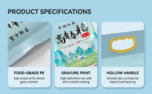 05_详细规格_参数表_清晰罗列材质与工艺参数 定制带手柄塑料防潮米袋