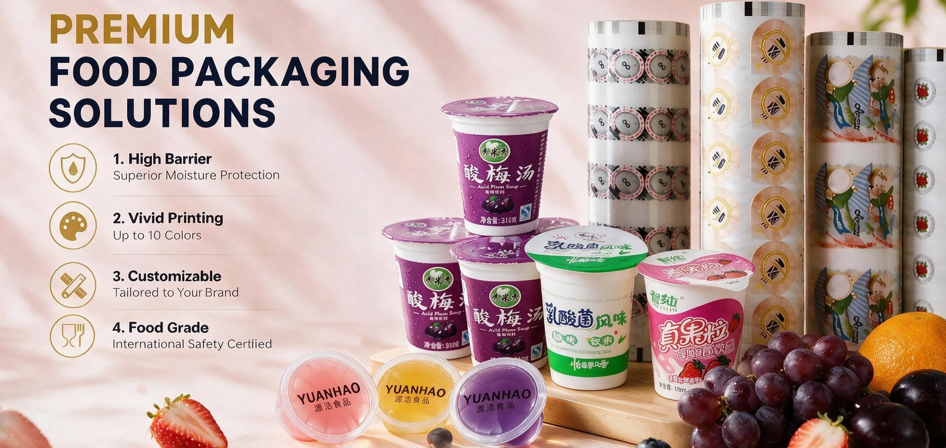 Custom Food Packaging Solutions Featuring Printed Sealing Films, Cup Lidding Films and Flexible Packaging Roll Stock