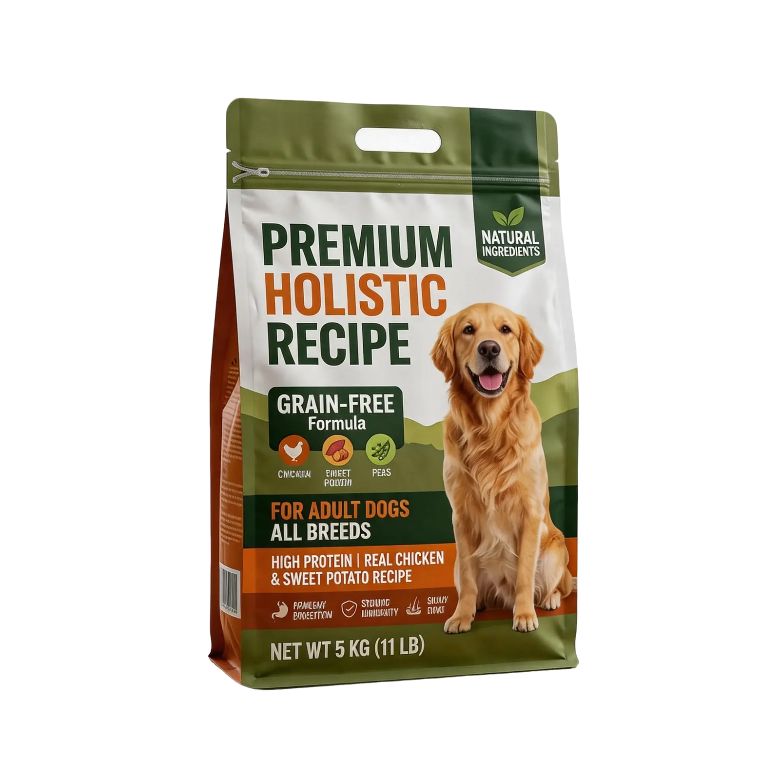 Flat bottom pet food packaging bag with zipper