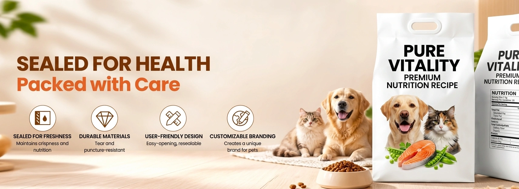 Custom Pet Food Packaging Bags with Resealable Design for Dog and Cat Food